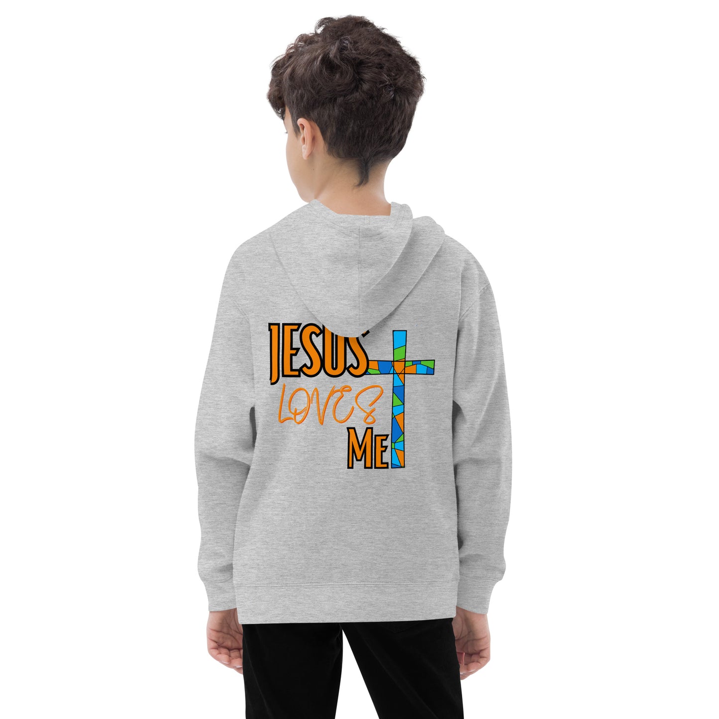 Kids Fleece Hoodie "Jesus Love Me - Orange"