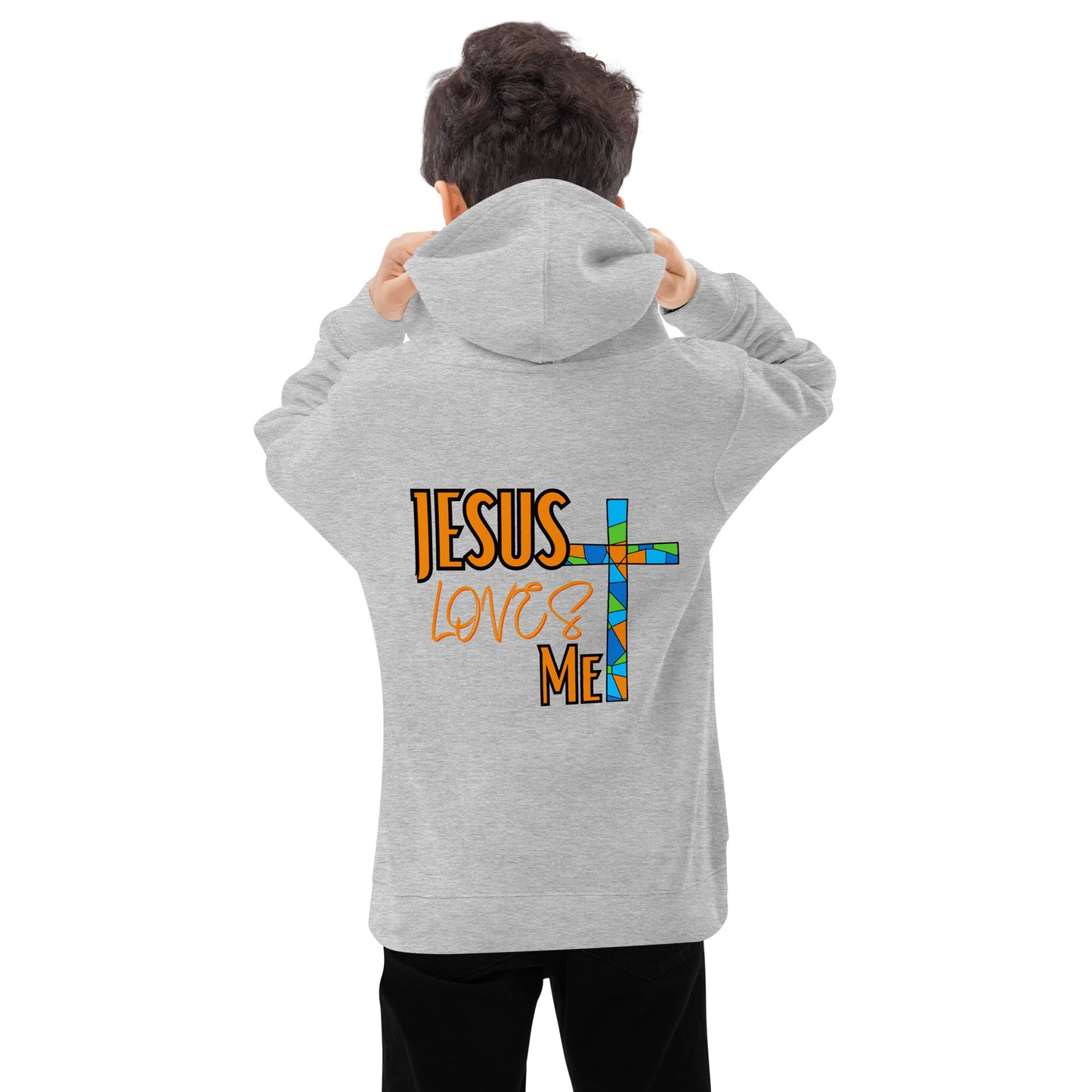 Kids Fleece Hoodie "Jesus Love Me - Orange"