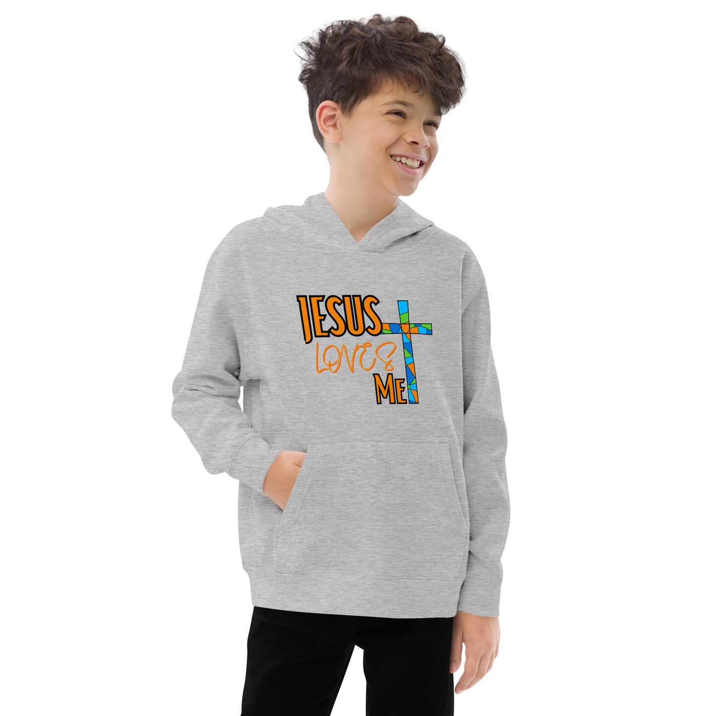 Kids Fleece Hoodie "Jesus Love Me - Orange"