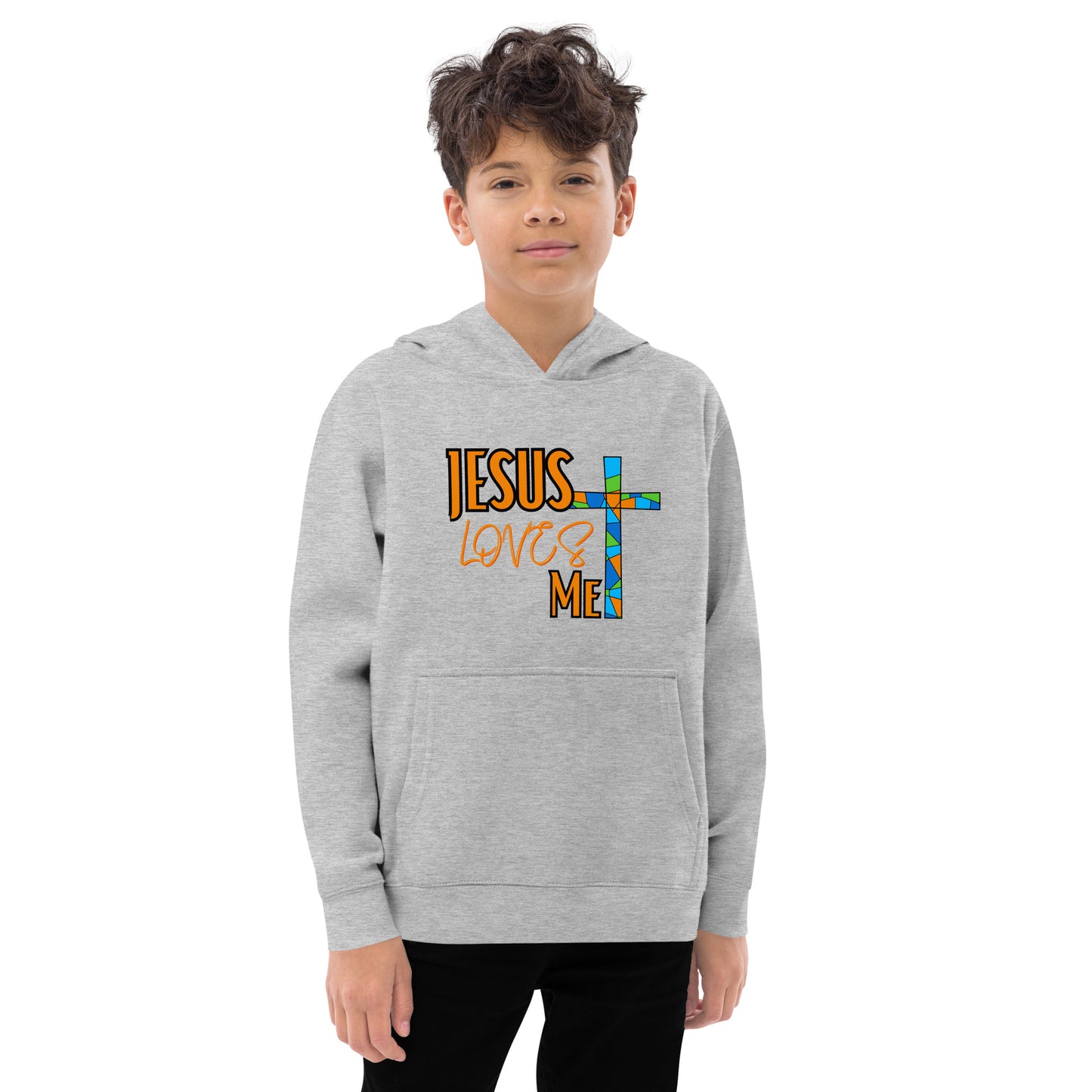 Kids Fleece Hoodie "Jesus Love Me - Orange"