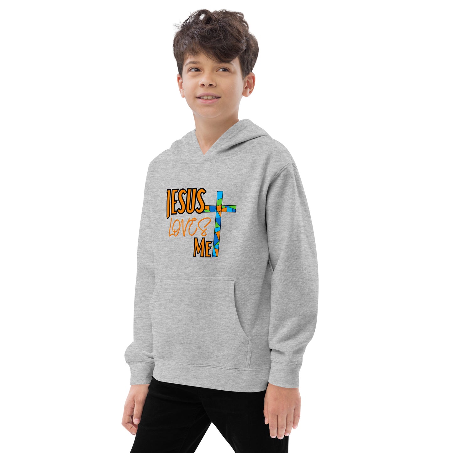 Kids Fleece Hoodie "Jesus Love Me - Orange"