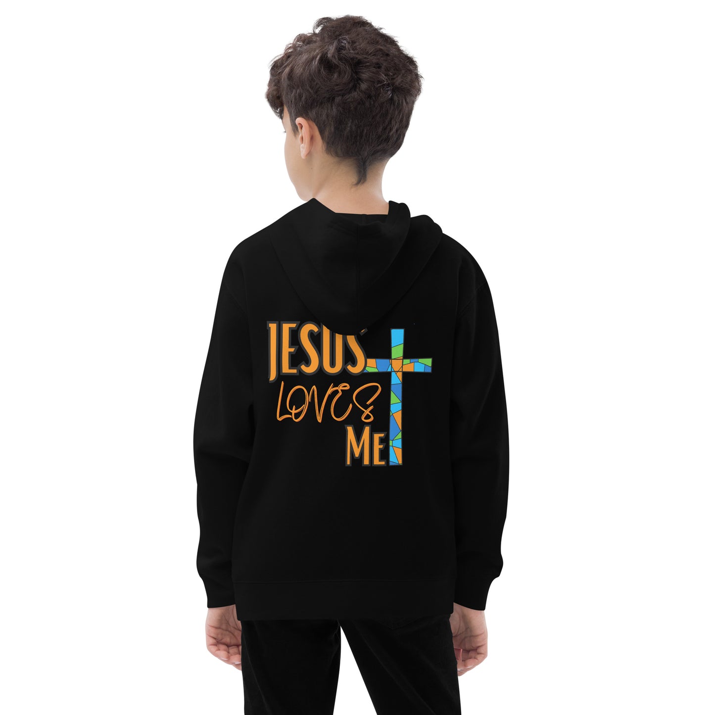 Kids Fleece Hoodie "Jesus Love Me - Orange"