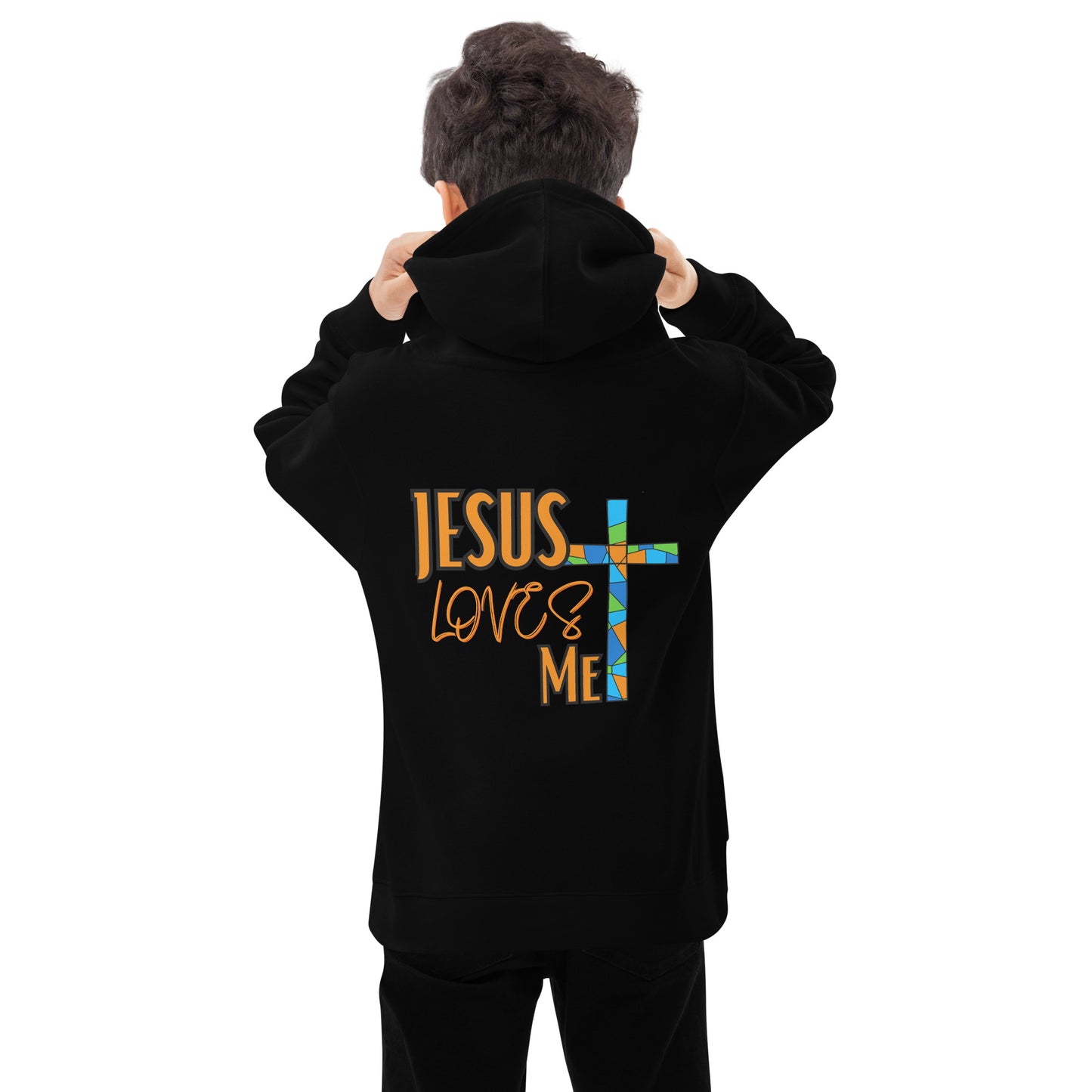 Kids Fleece Hoodie "Jesus Love Me - Orange"