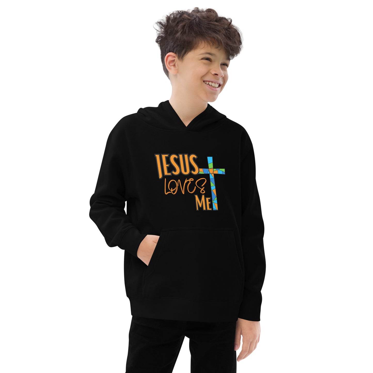 Kids Fleece Hoodie "Jesus Love Me - Orange"