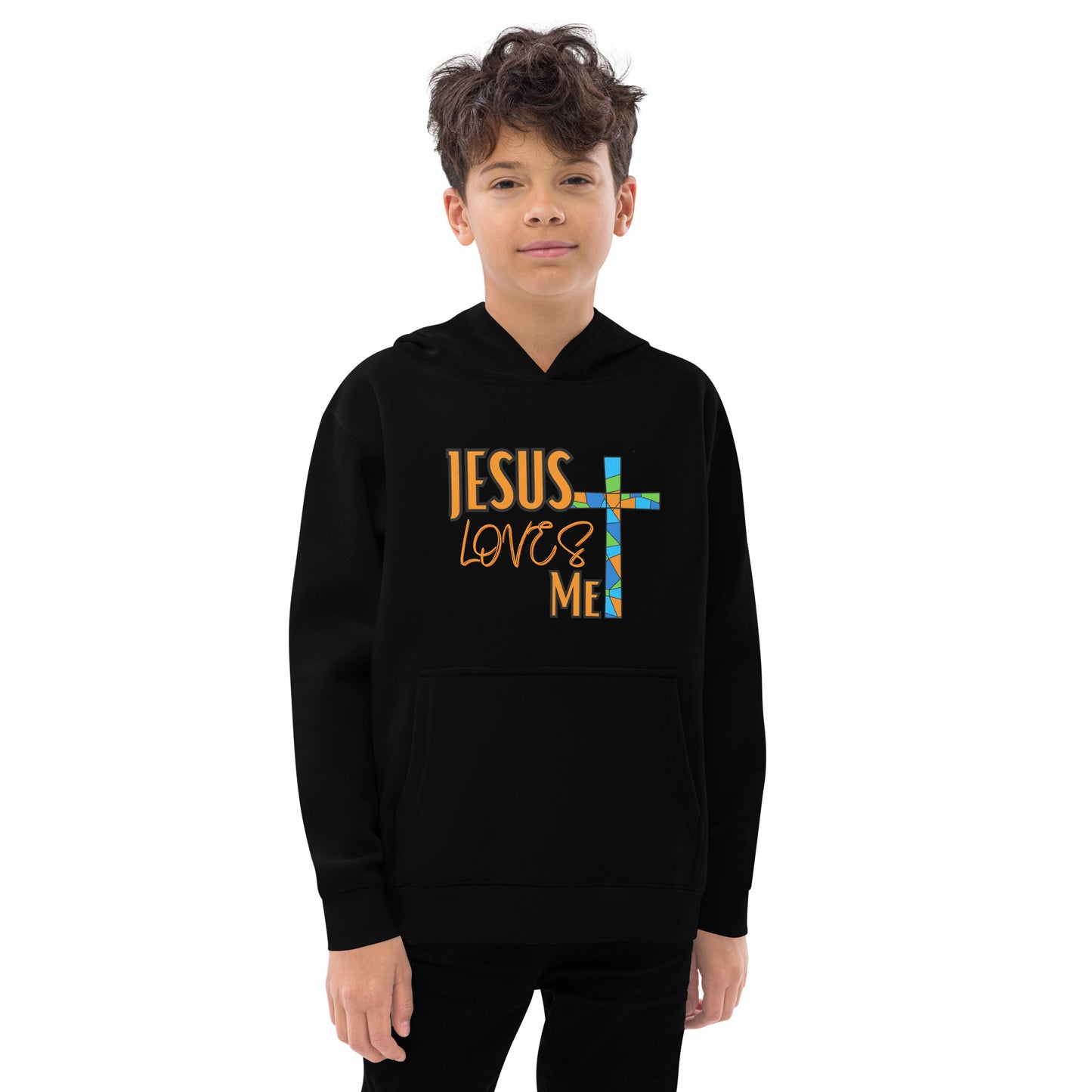 Kids Fleece Hoodie "Jesus Love Me - Orange"