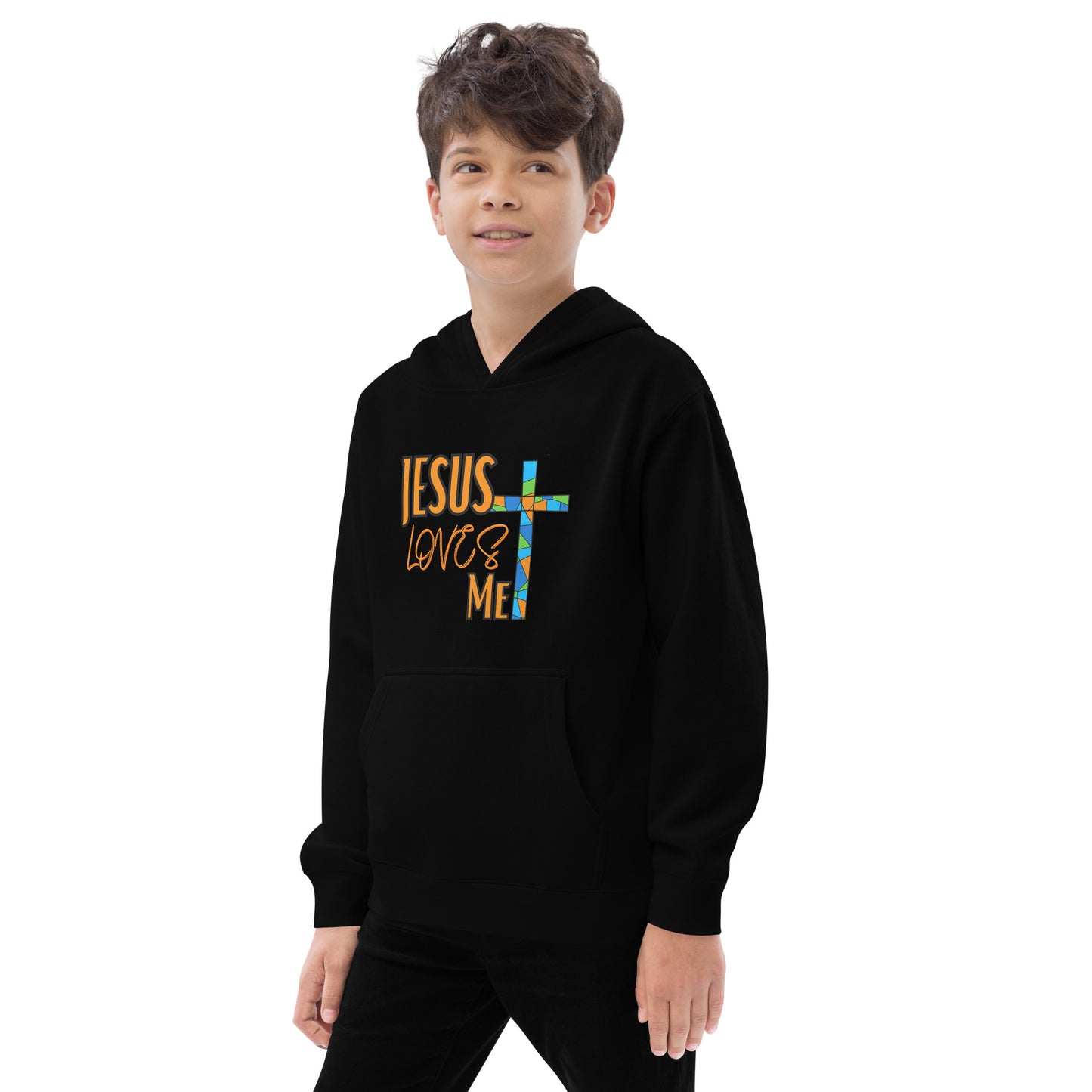 Kids Fleece Hoodie "Jesus Love Me - Orange"