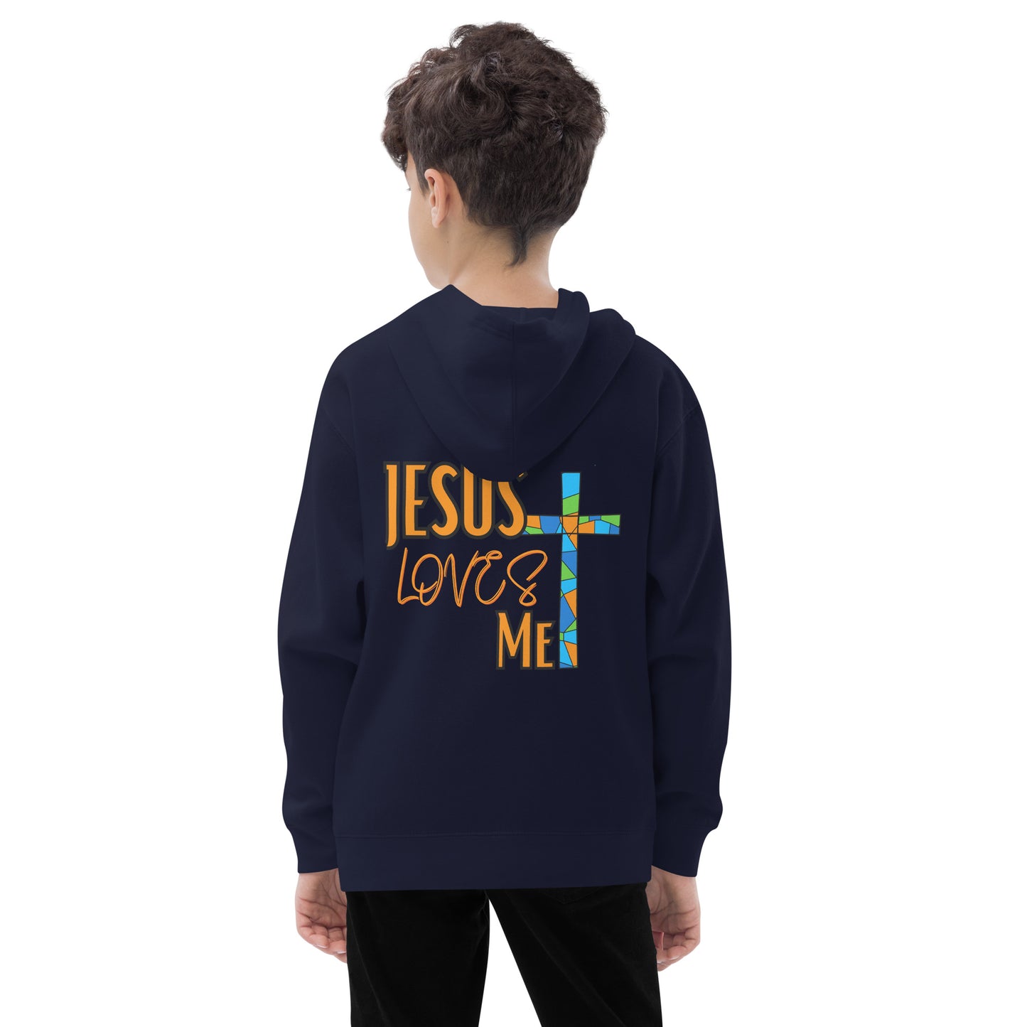 Kids Fleece Hoodie "Jesus Love Me - Orange"