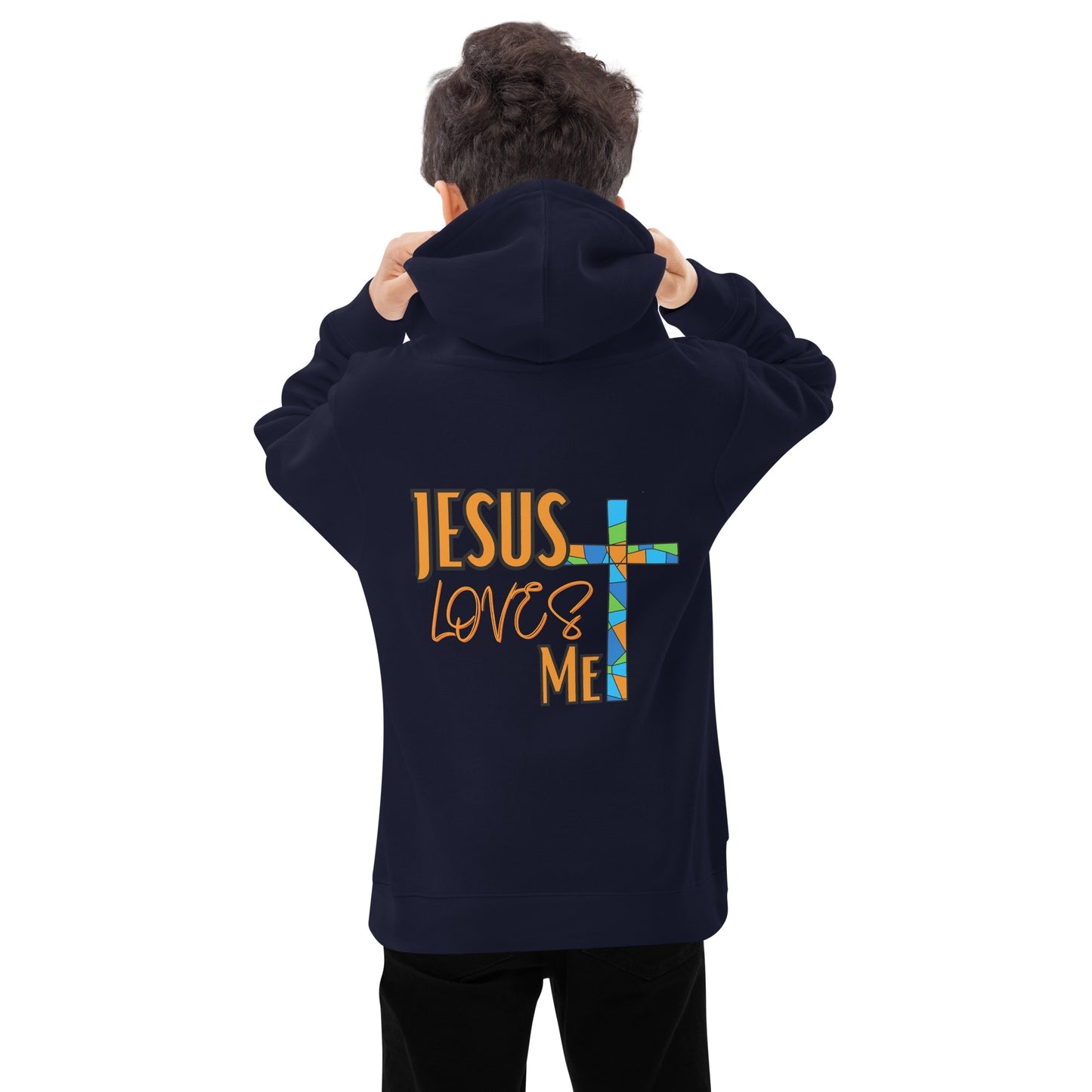 Kids Fleece Hoodie "Jesus Love Me - Orange"