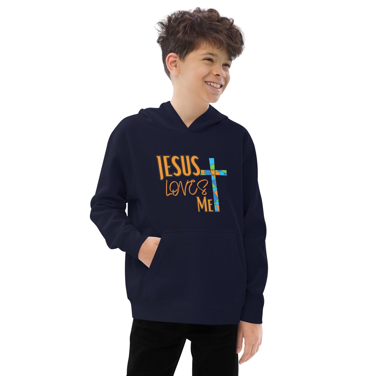 Kids Fleece Hoodie "Jesus Love Me - Orange"