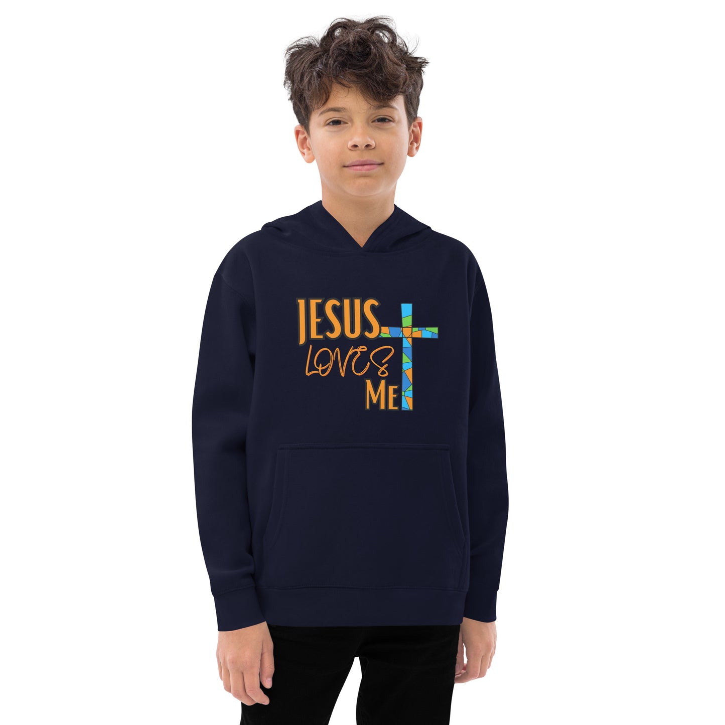 Kids Fleece Hoodie "Jesus Love Me - Orange"