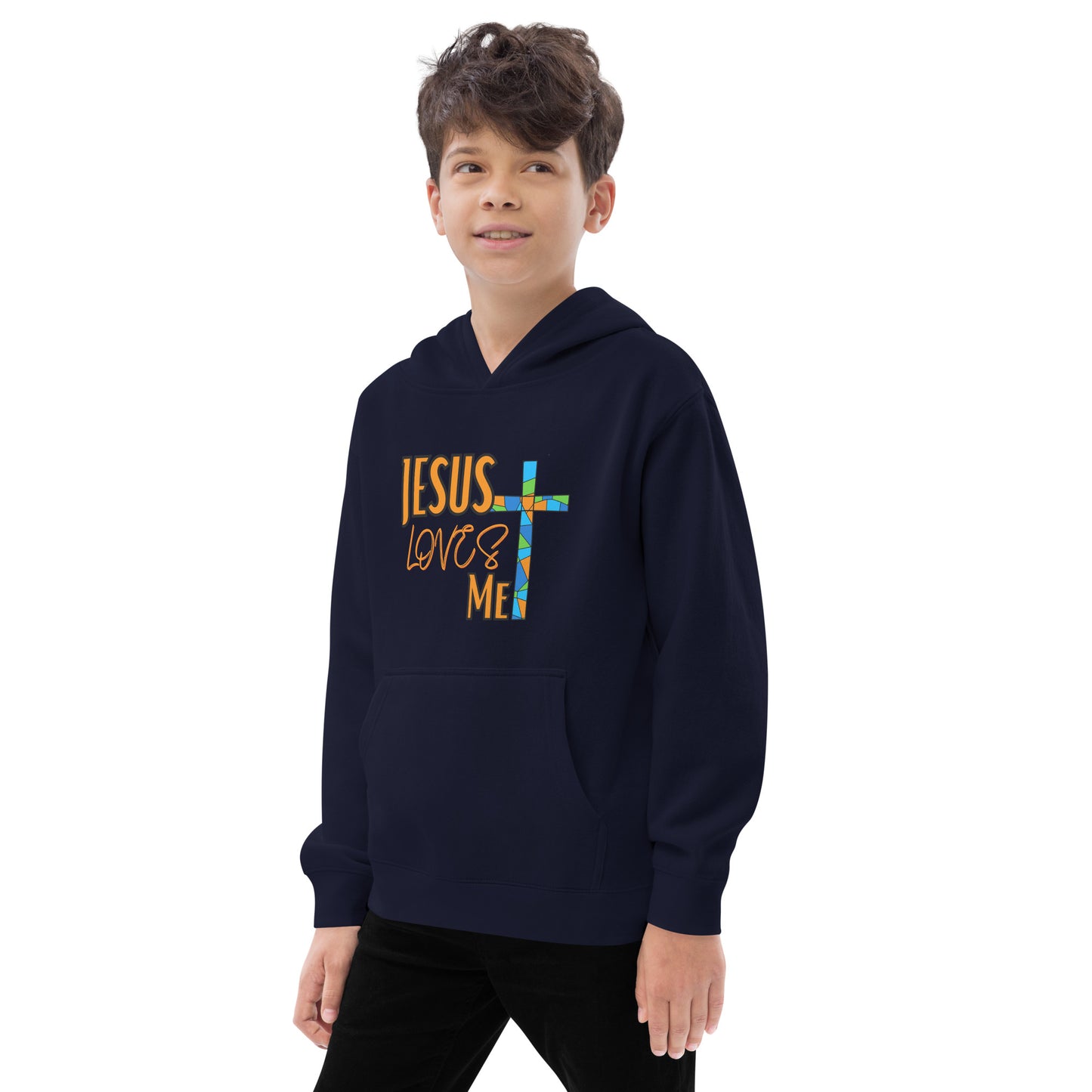 Kids Fleece Hoodie "Jesus Love Me - Orange"