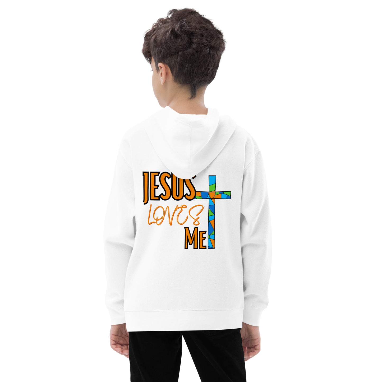 Kids Fleece Hoodie "Jesus Love Me - Orange"