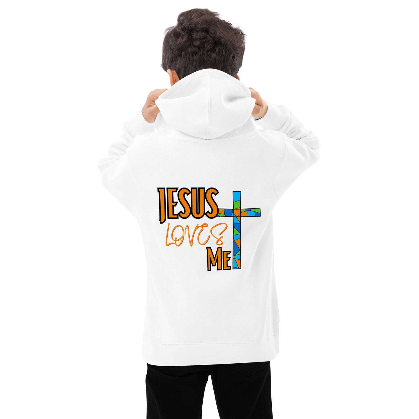 Kids Fleece Hoodie "Jesus Love Me - Orange"