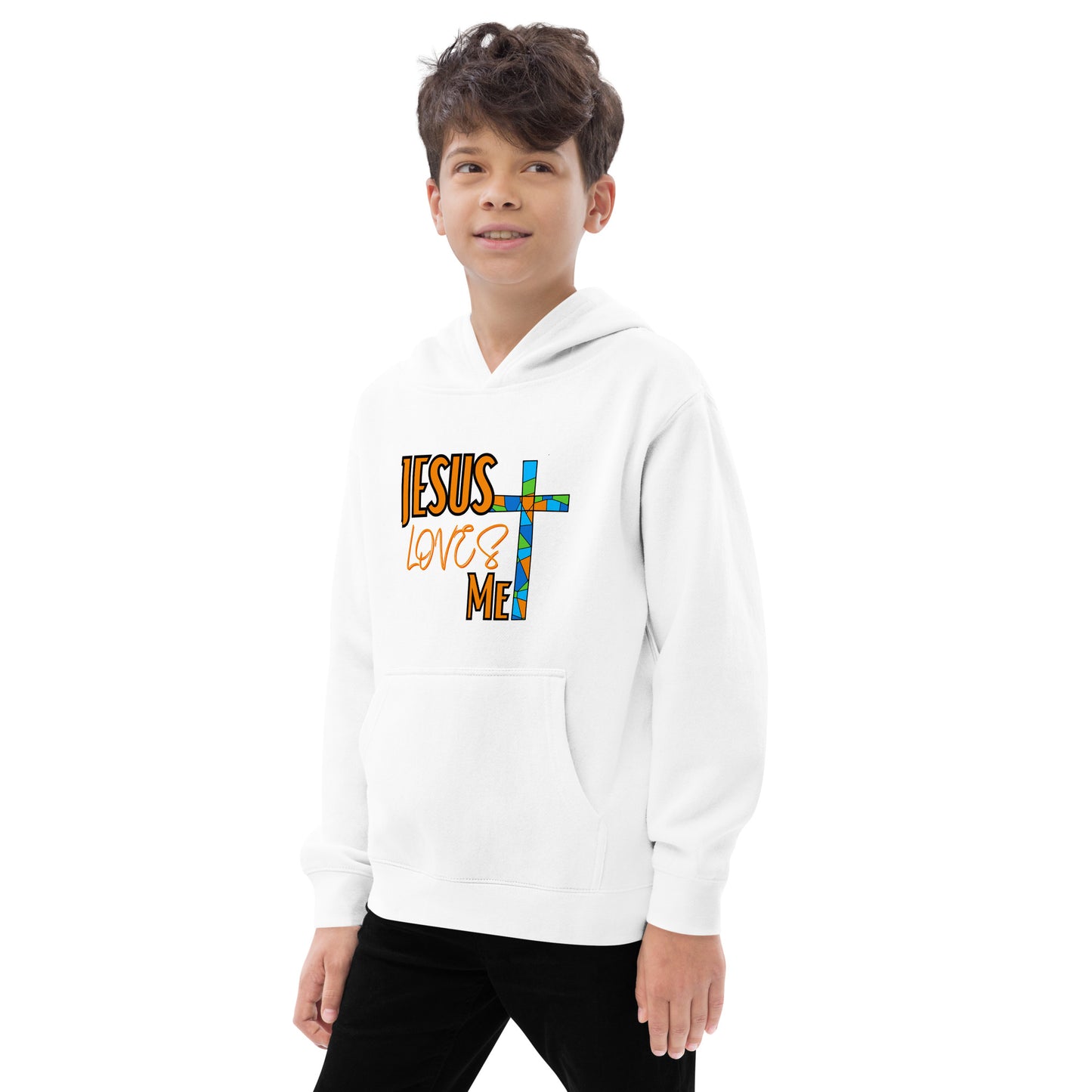 Kids Fleece Hoodie "Jesus Love Me - Orange"