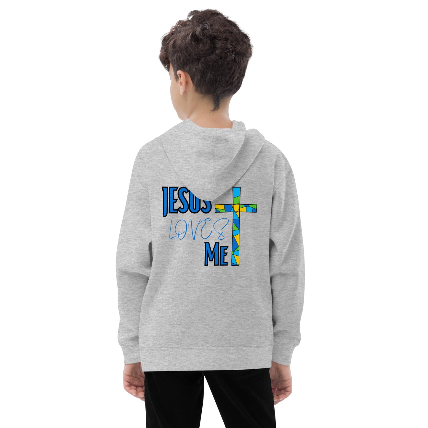 Kids Fleece Hoodie "Jesus Loves Me - Blue"