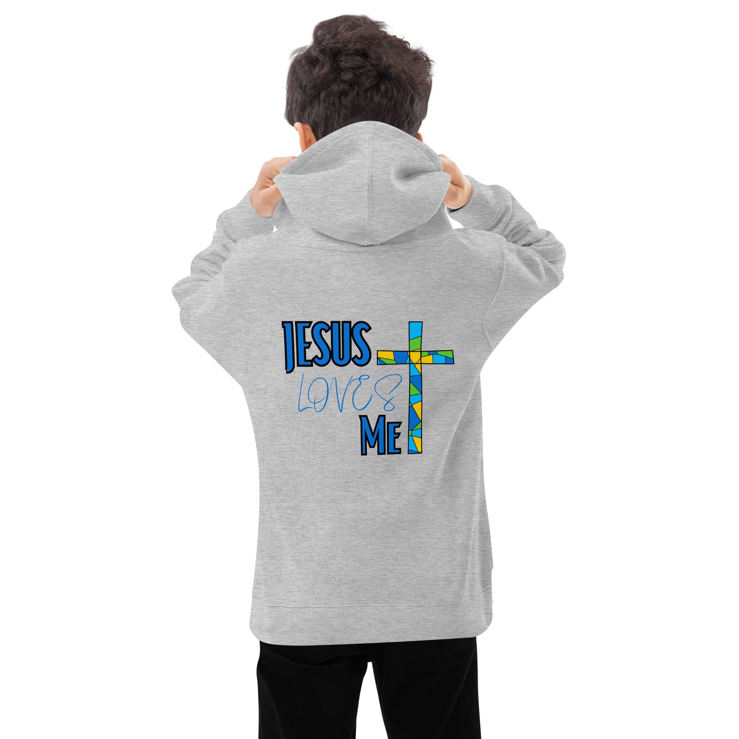 Kids Fleece Hoodie "Jesus Loves Me - Blue"