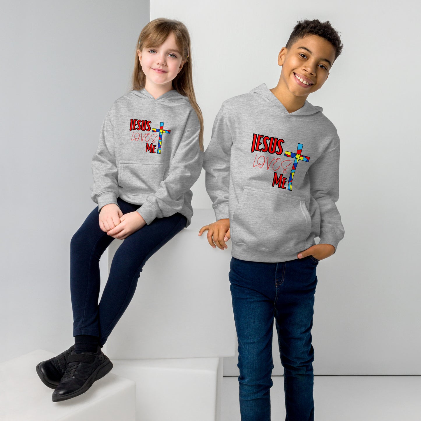 Kids Fleece Hoodie "Jesus Loves Me" Support 4 Autism