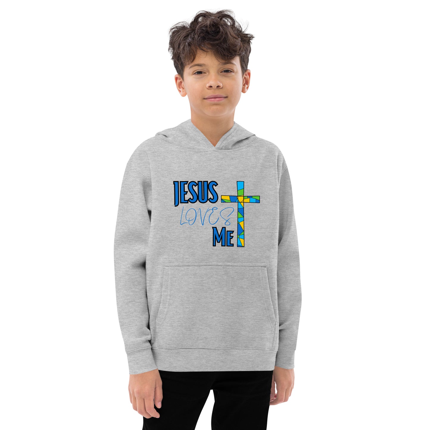 Kids Fleece Hoodie "Jesus Loves Me - Blue"