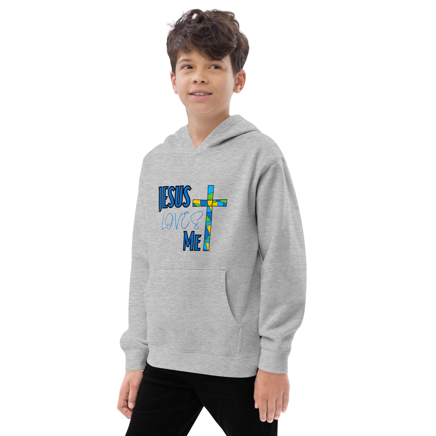 Kids Fleece Hoodie "Jesus Loves Me - Blue"