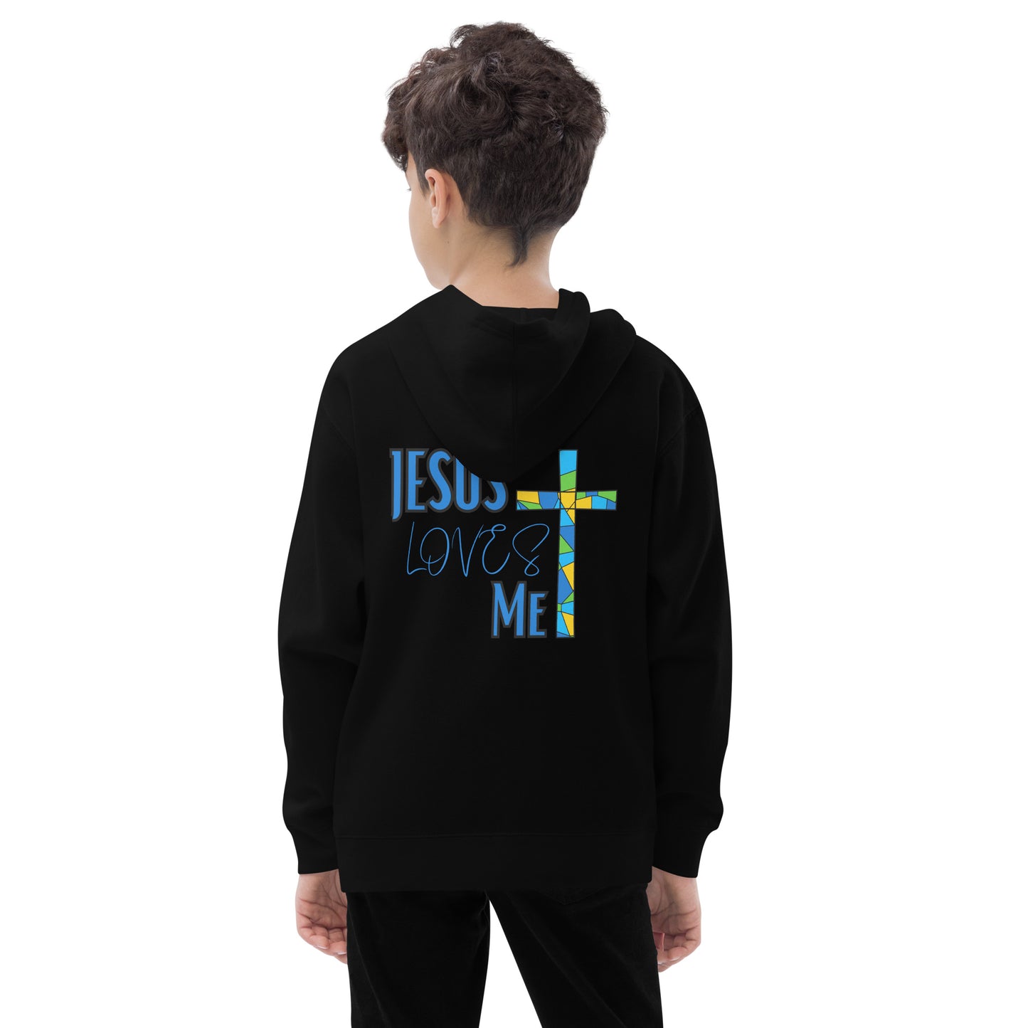 Kids Fleece Hoodie "Jesus Loves Me - Blue"