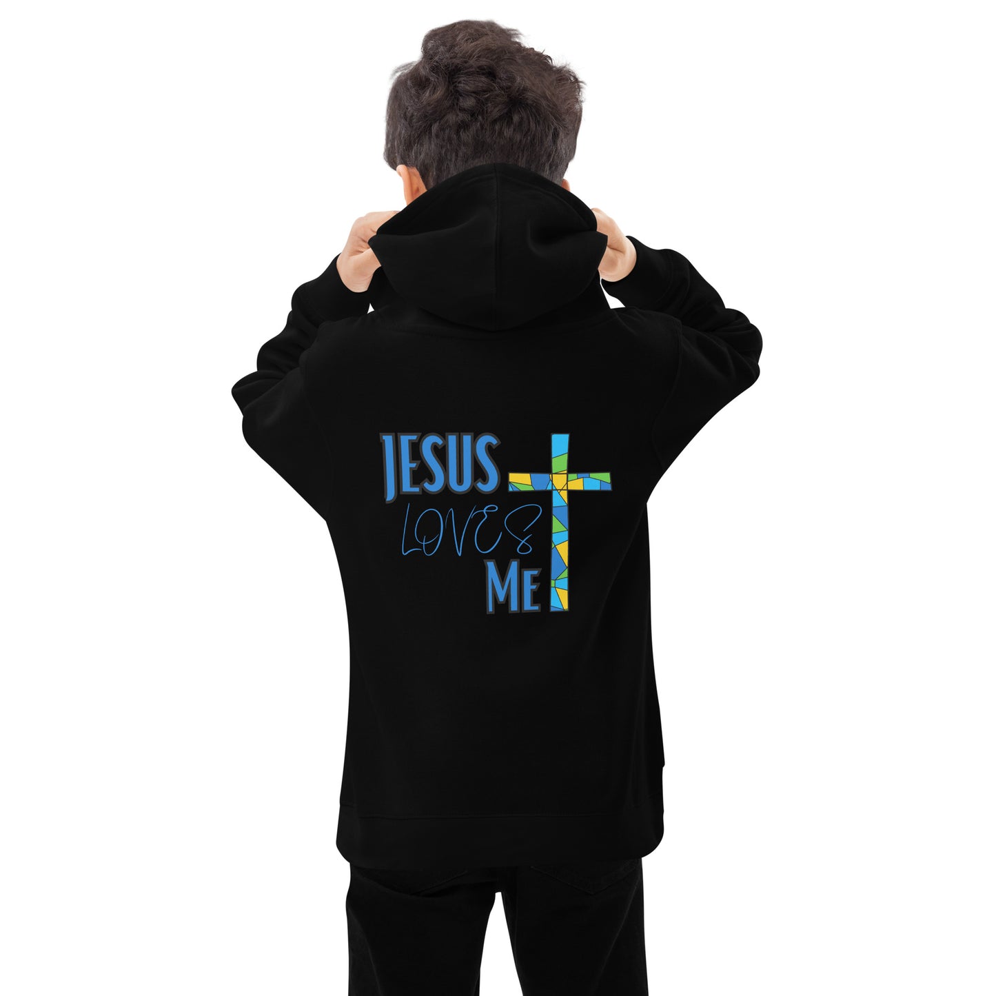 Kids Fleece Hoodie "Jesus Loves Me - Blue"