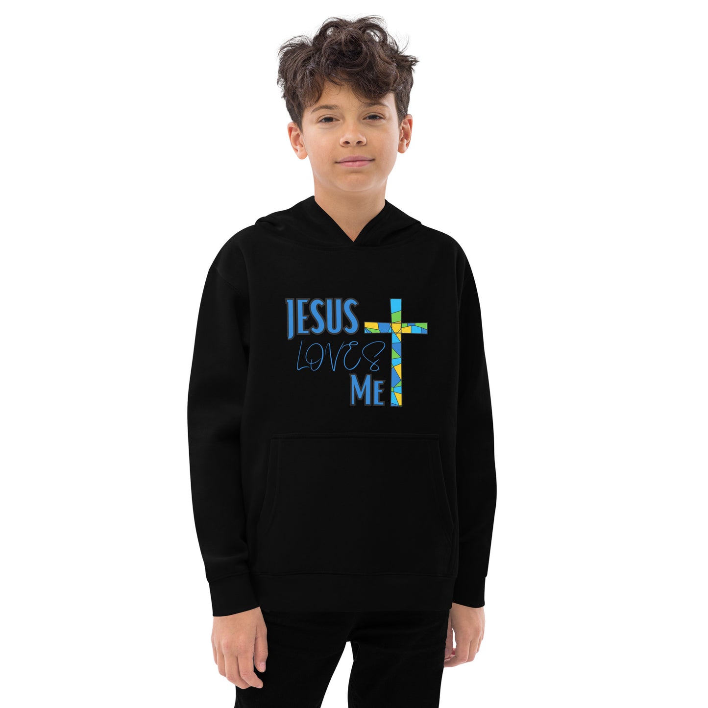 Kids Fleece Hoodie "Jesus Loves Me - Blue"