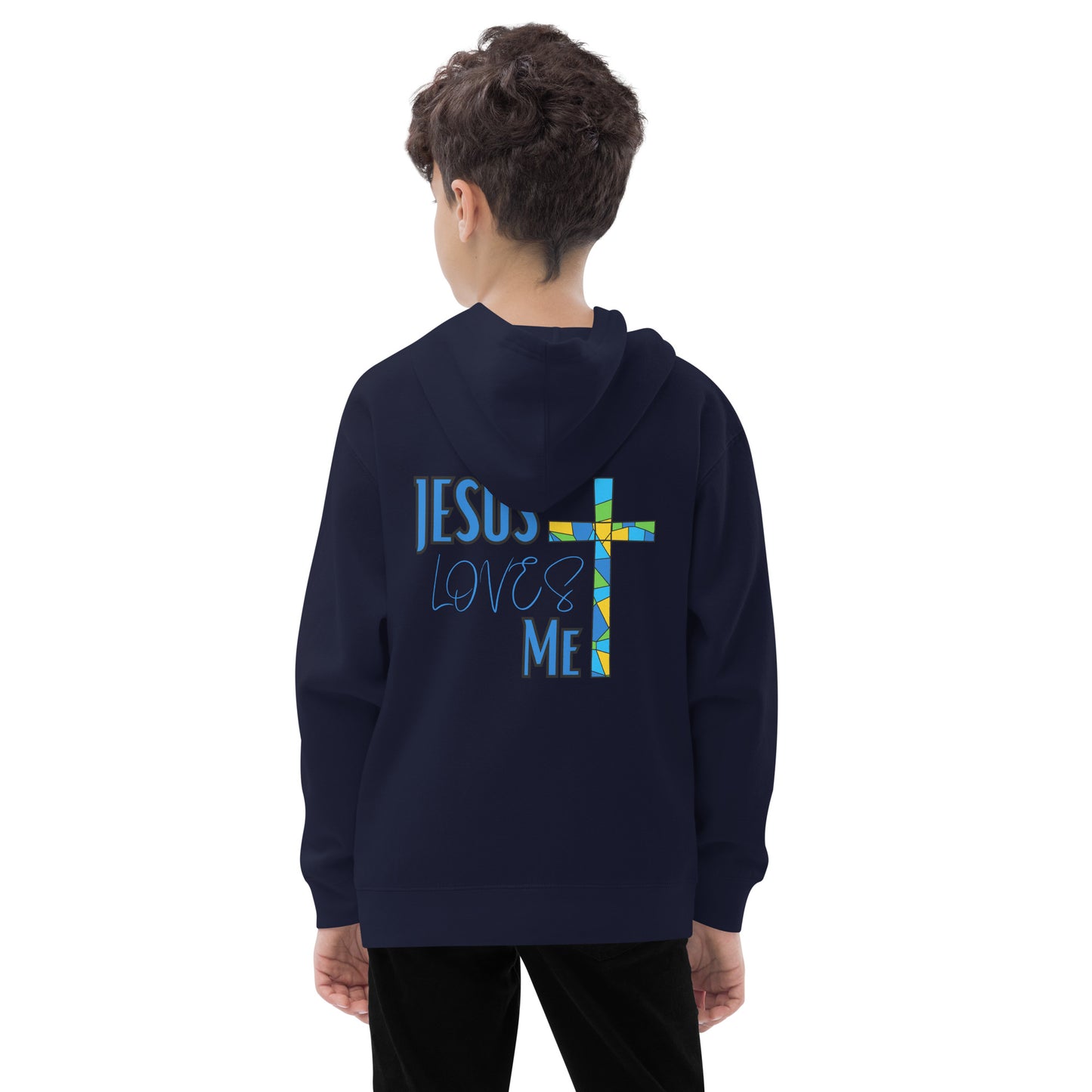 Kids Fleece Hoodie "Jesus Loves Me - Blue"