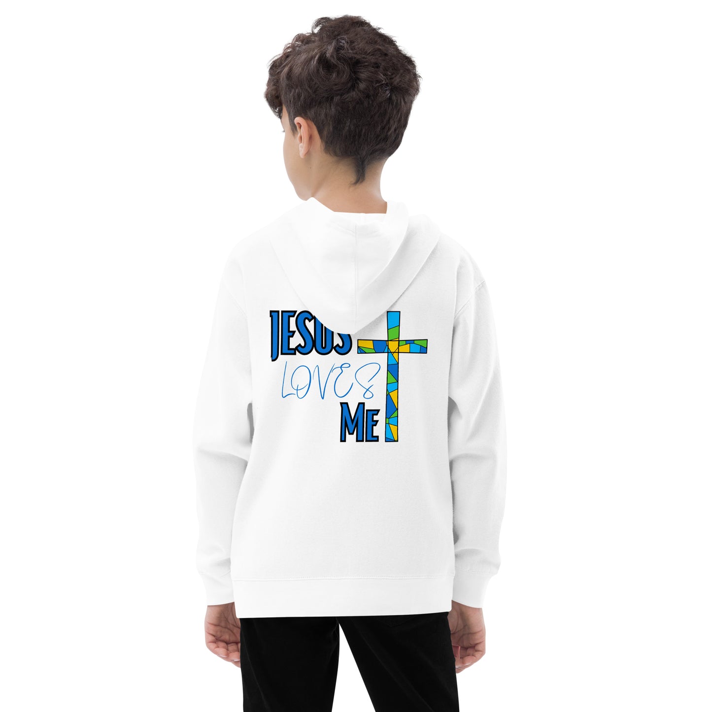 Kids Fleece Hoodie "Jesus Loves Me - Blue"