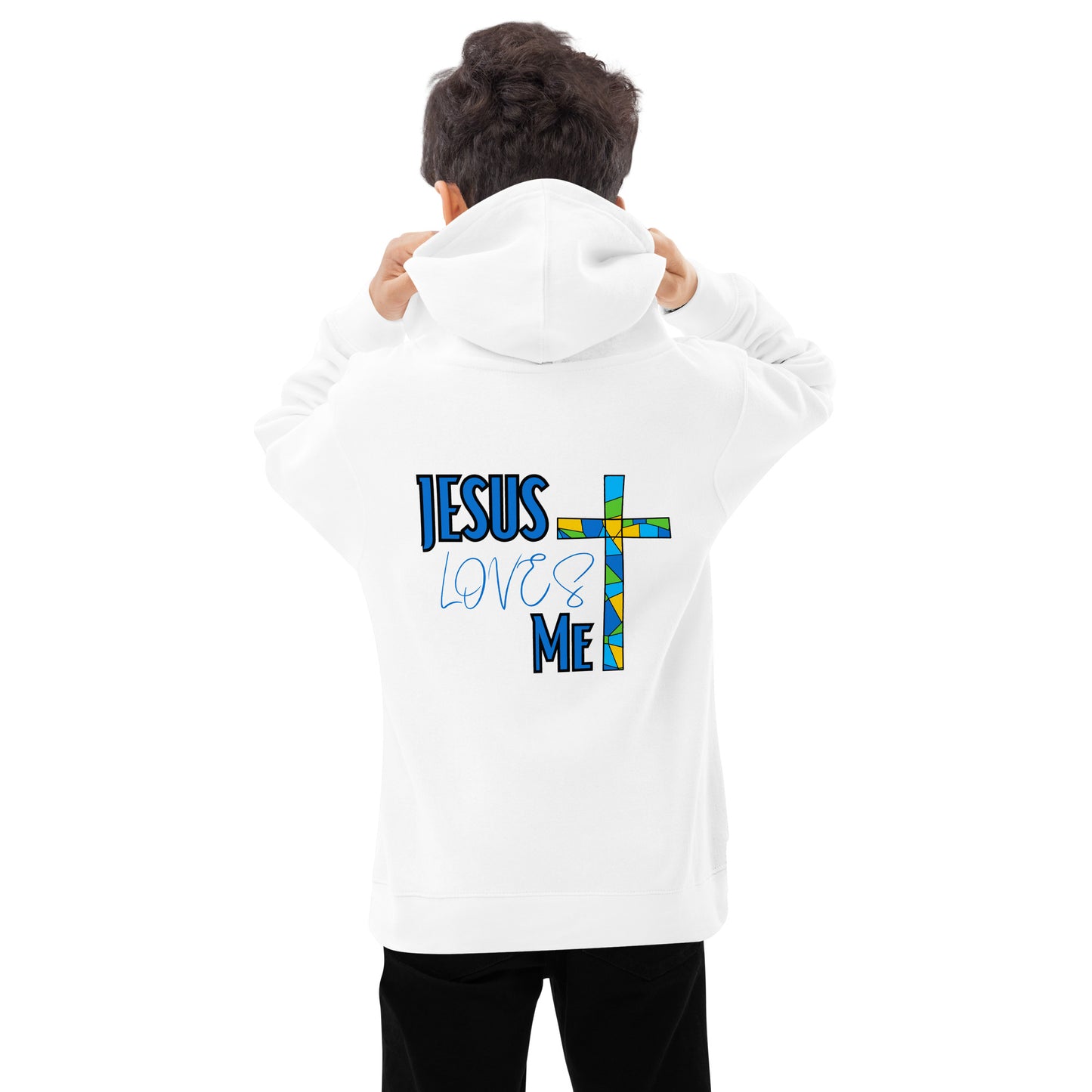 Kids Fleece Hoodie "Jesus Loves Me - Blue"