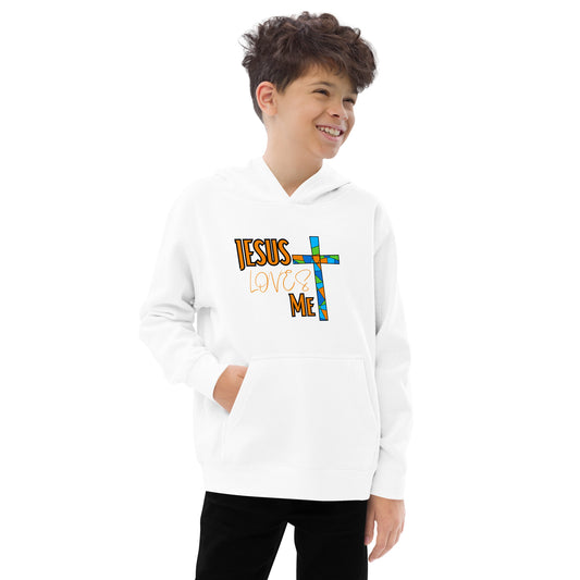 Kids Fleece Hoodie "Jesus Love Me - Orange"