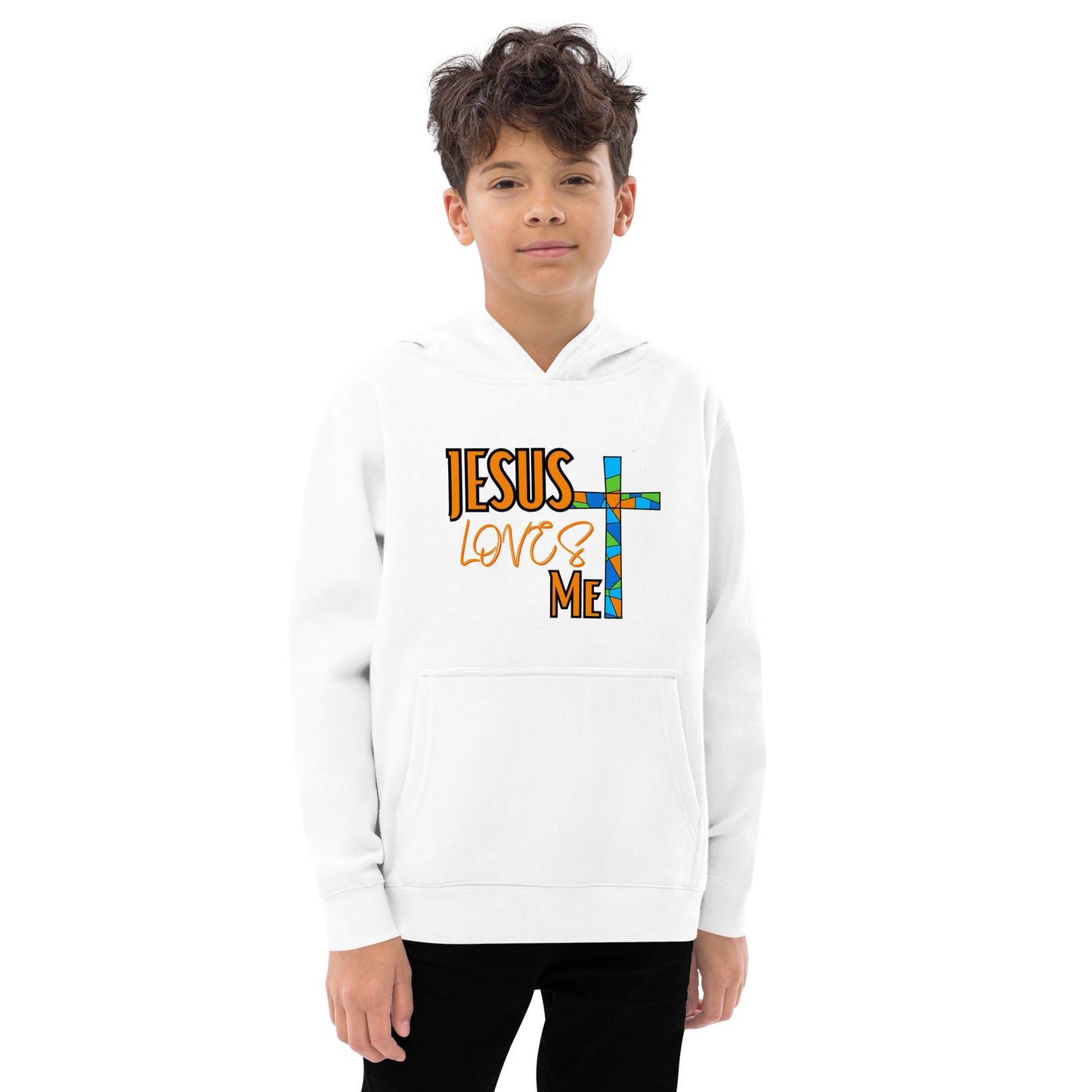 Kids Fleece Hoodie "Jesus Love Me - Orange"