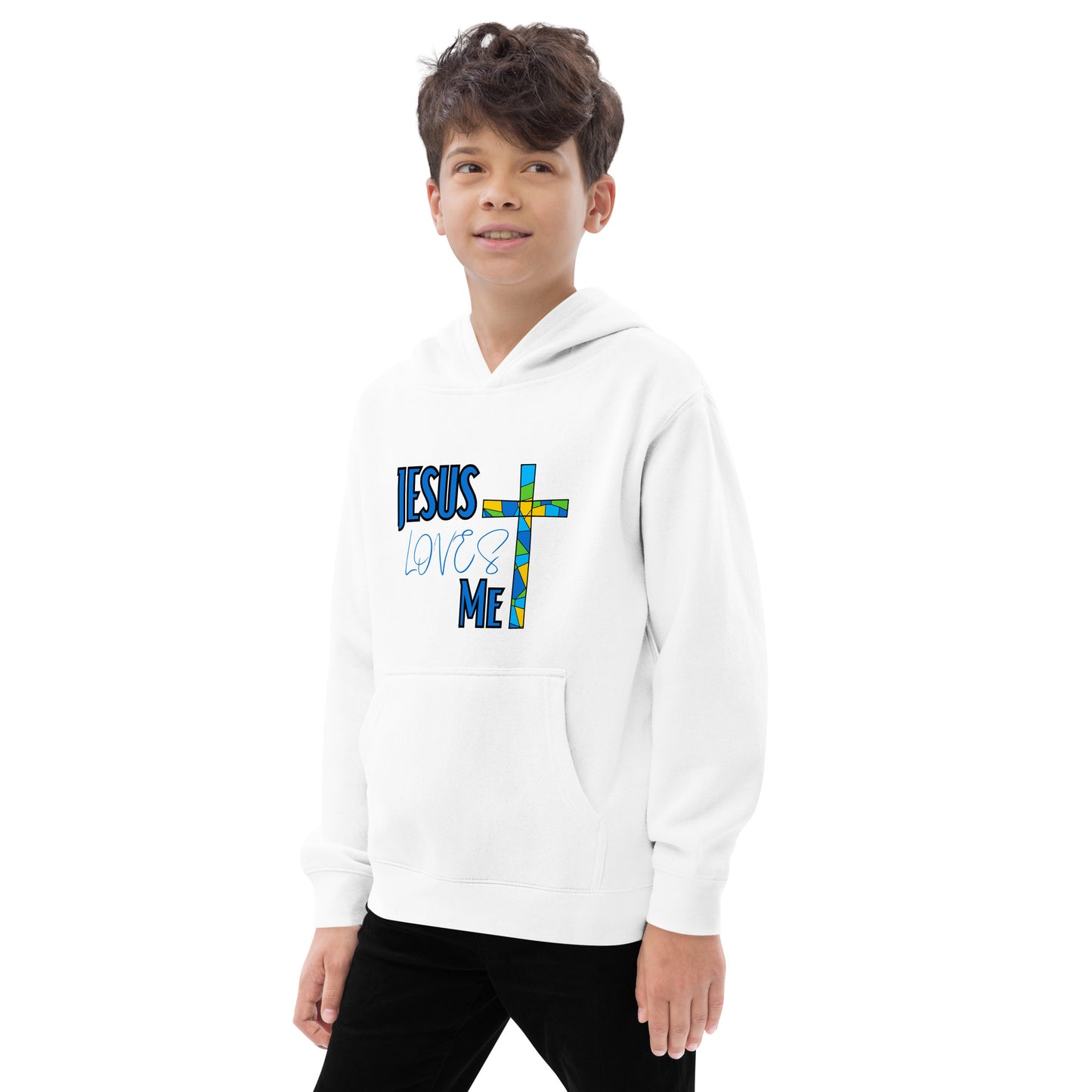 Kids Fleece Hoodie "Jesus Loves Me - Blue"